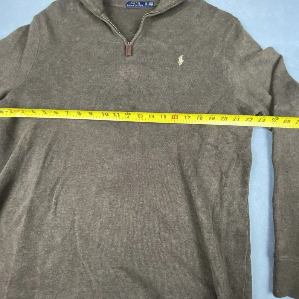 VINTAGE Polo Ralph Lauren Leather Tab Sweater Mens XL Brown Pullover Mock‎ Neck